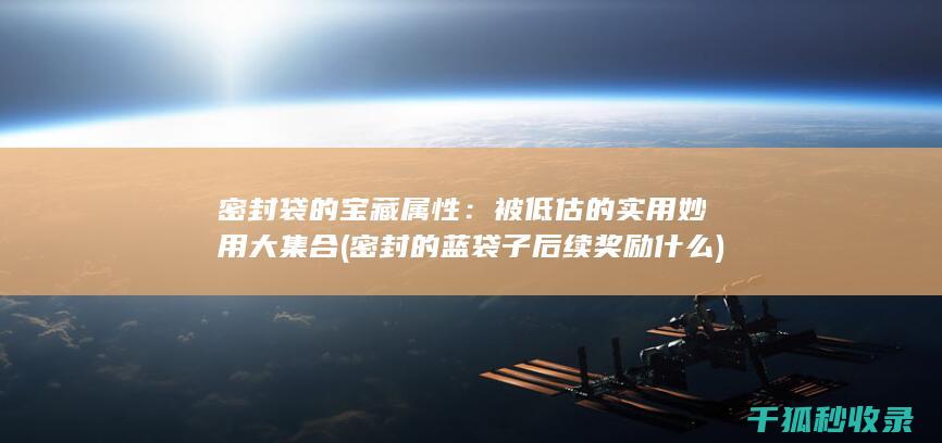密封袋的宝藏属性：被低估的实用妙用大集合 (密封的蓝袋子后续奖励什么)